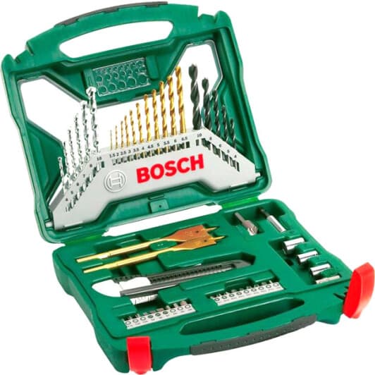 Набір свердл Bosch спіральних та перових по металу, бетону та дереву X-Line 2607019327 50 шт.