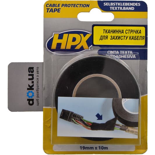 Изолента HPX TP1910 черная на тканевой основе 19 мм x 10 м
