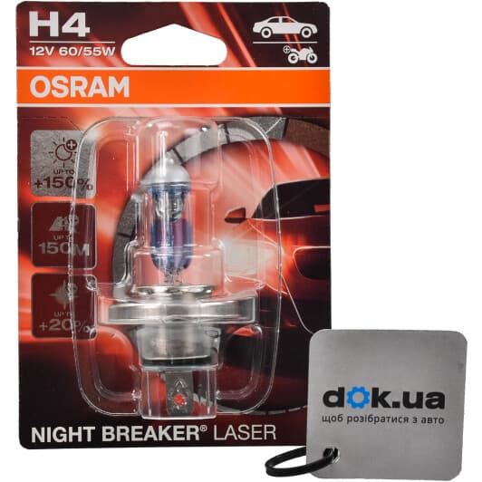 Автолампа Osram Night Breaker Laser H4 P43t 60 W прозрачно-голубая 64193NL01B
