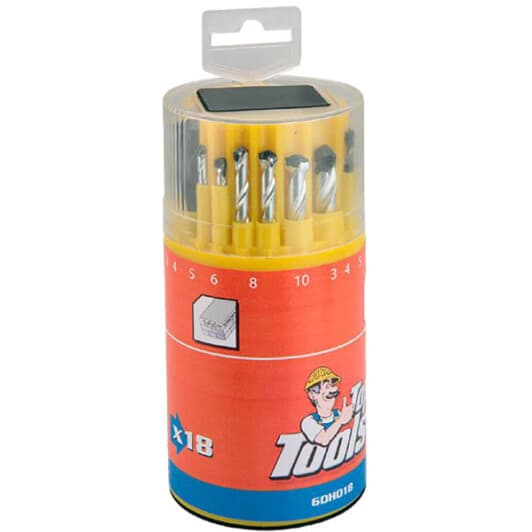 Набор сверл Top Tools спиральных по металлу, бетону и дереву 60H018 3-10 мм 18 шт.