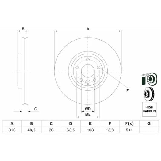 0986479e62 Bosch Тормозной диск для Jaguar XE