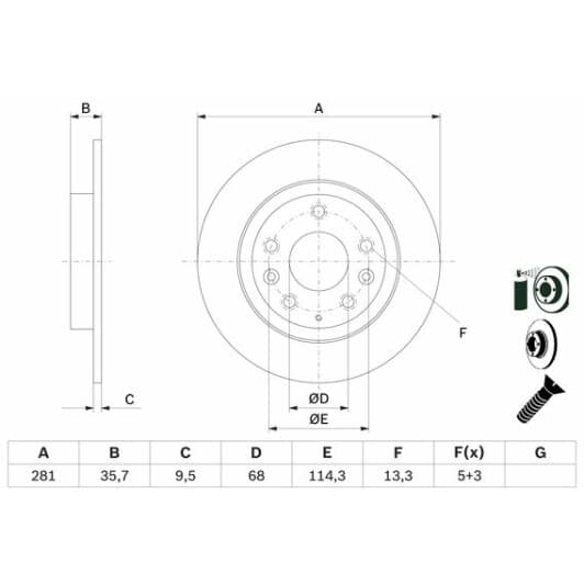 0986479e55 Bosch Тормозной диск для Mazda CX-3