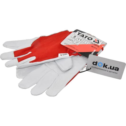 Рукавички робочі Yato трикотажні з шкіряними вставками червоні, L 9" (yt746419)