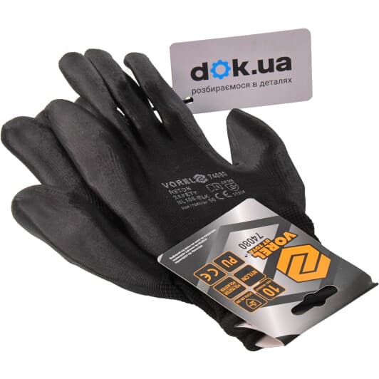 Перчатки рабочие Vorel синтетические с полиуретановым покрытием черные, XL 10" (74080)