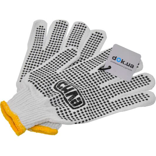 Рукавички робочі Сила хб з точками ПВХ білі з синім