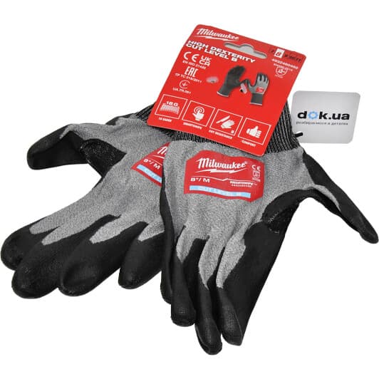 Рукавички робочі Milwaukee Hi-Dex Cut B синтетичні з поліуретановим покриттям сірі