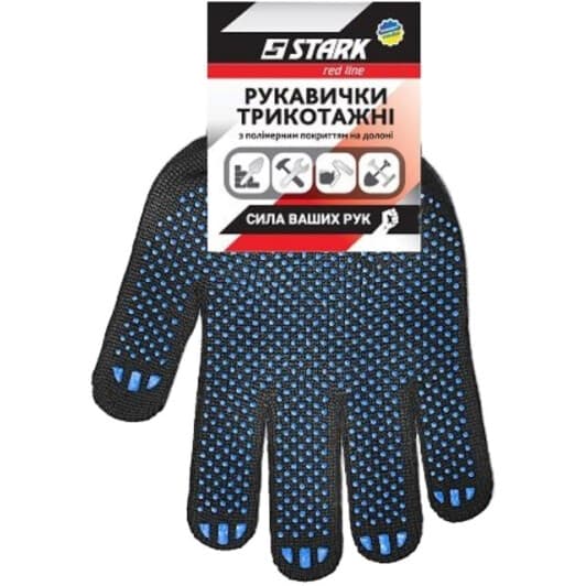 Перчатки рабочие Stark хб + полиэстер с точками ПВХ черные
