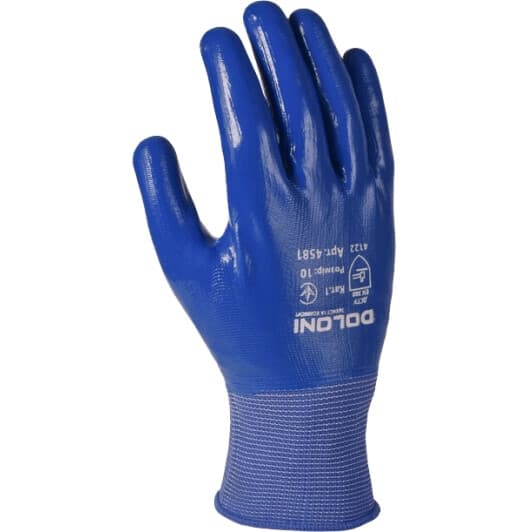 Рукавички робочі Doloni D-Oil поліестерові з нітриловим покриттям сині