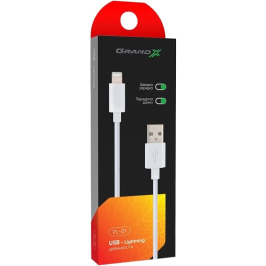 Кабель Grand-X PL01W USB - Apple Lightning 1 м