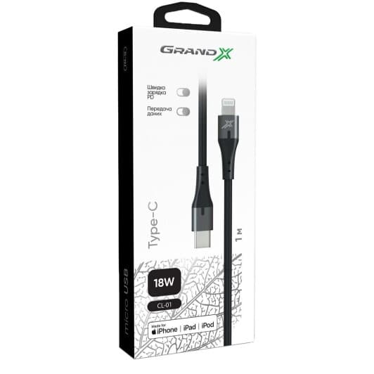Кабель Grand-X CL-01 Apple Lightning - type-C 1 м