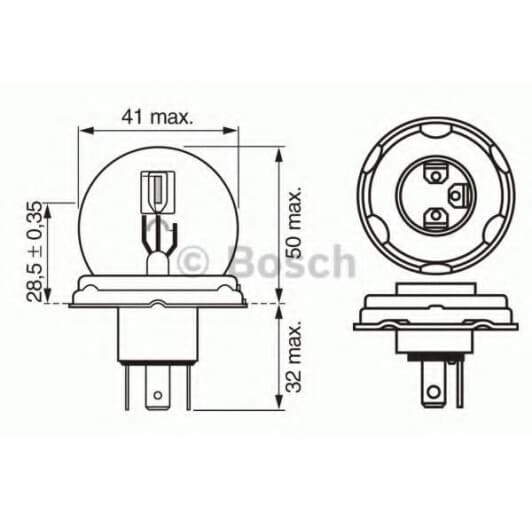 Автолампа Bosch Pure Light R2 P45t 45 W прозрачная 1987302023