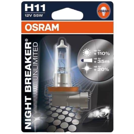 Автолампа Osram Night Breaker Unlimited H11 PGJ19-2 55 W прозоро-блакитна 64211NBU-01B