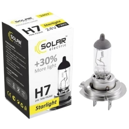 Автолампа Solar Starlight +30 H7 PX26d 70 W прозрачная 2407