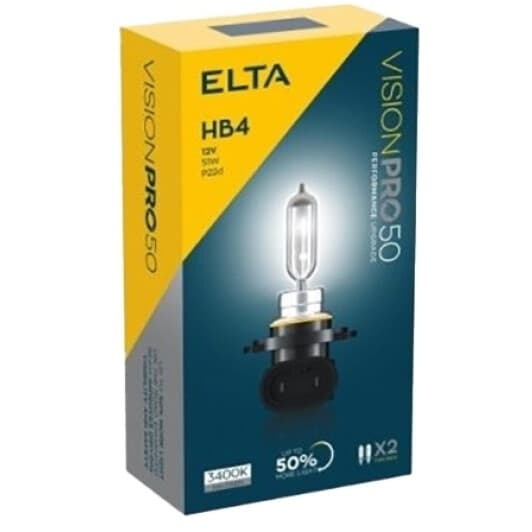 Автолампа Elta Automotive Vision Pro 50 HB4 P22d 51 W прозора EB3006TR