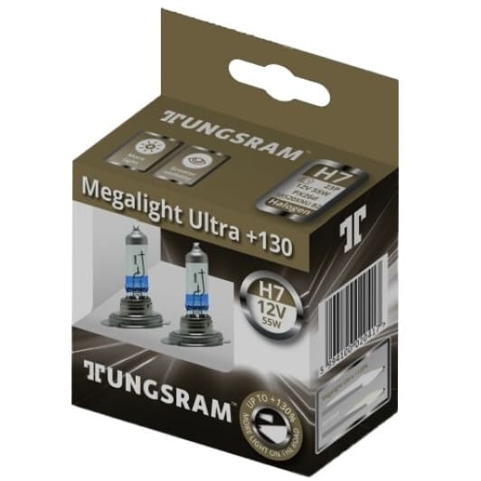 Автолампа Tungsram Megalight Ultra +130 H7 PX26d 55 W прозоро-блакитна 58520xnu