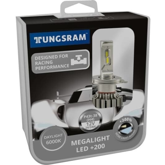 Автолампа Tungsram Megalight LED +200 H4 P43t 24 W 604302K