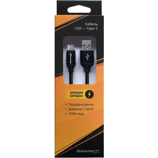 Кабель Grand-X MC-01B USB - USB type-C 1 м