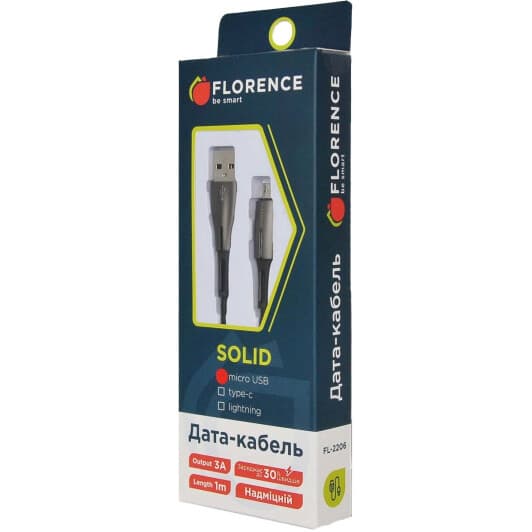 Кабель Florence Solid FL-2206-KM USB - Micro USB 1 м