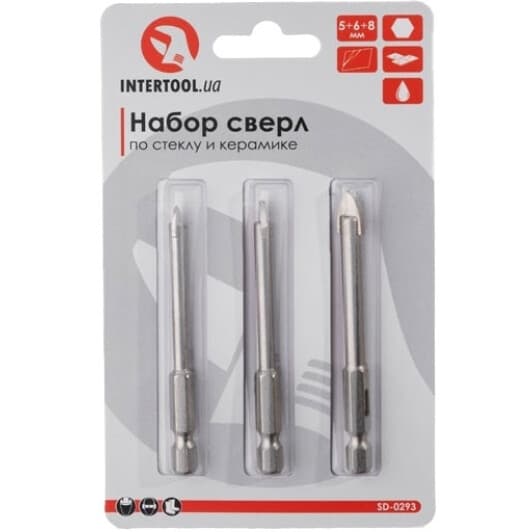 Набір свердл Intertool перових по склу SD-0293 5-8 мм 3 шт.