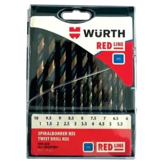 Набор сверл Würth спиральных по металлу Red Line 06247001 1-10 мм 19 шт.