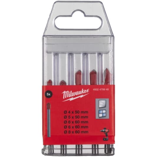 Набор сверл Milwaukee перьевых по плитке и стеклу 4932479948 4-8 мм 5 шт.