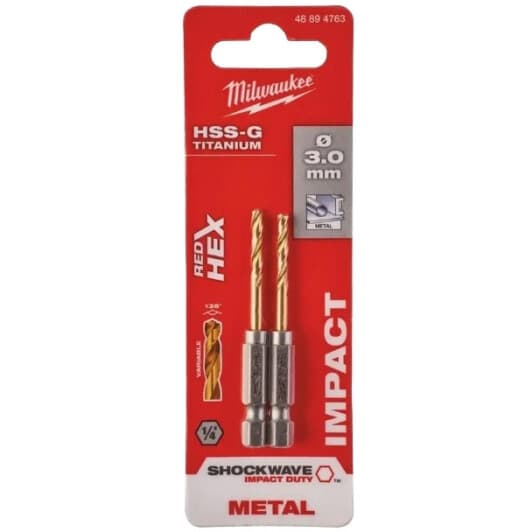 Набір свердл Milwaukee спіральних по металу Shockwave Red HEX 48894763 3 мм 2 шт.