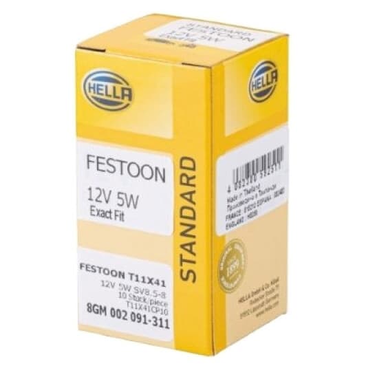 Автолампа Behr Hella Standard T11x41 SV8,5-8 5 W 8GM002091311
