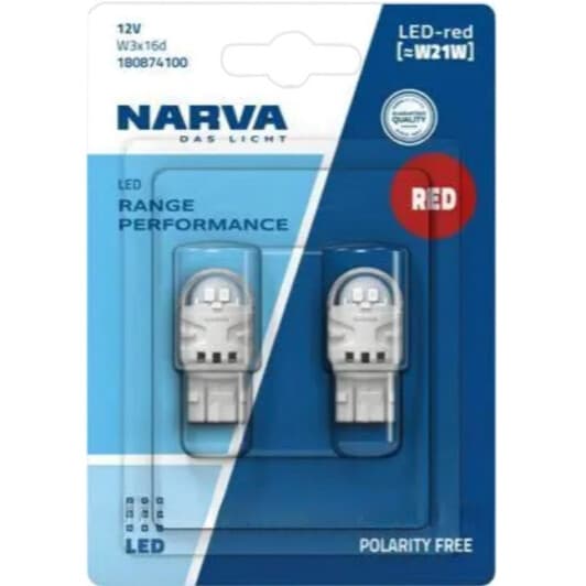Автолампа Narva Range Performance LED W21W W3x16d 1,7 W 180874100