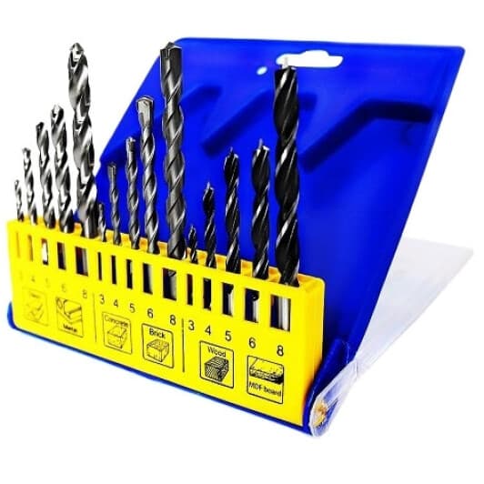 Набор сверл S&R спиральных по металлу, бетону и дереву 216300015 3-8 мм 15 шт.