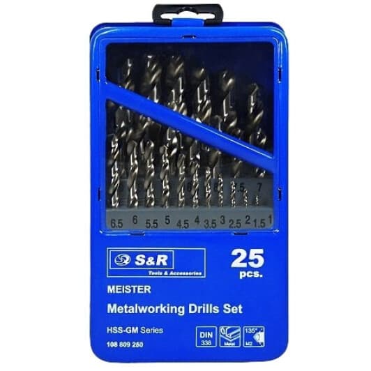 Набор сверл S&R спиральных по металлу Meister 108809250 1-13 мм 25 шт.