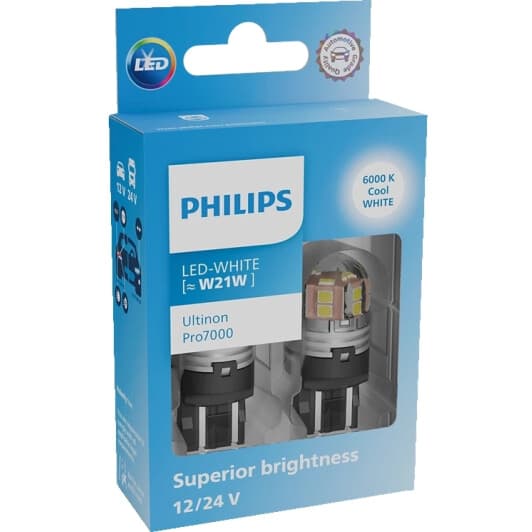 Автолампа Philips Ultinon Pro7000 W21W безцокольна 2,6 W 11065CU70X2
