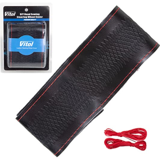 Обплетення на кермо Vitol VLOD-SF029-1 M шкіра колір чорний з червоною ниткою