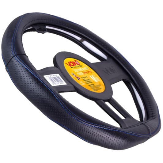 Чохол на кермо Voin VLOD-LF2161 M шкіра з перфорацією з 1 швом колір чорний з синьою ниткою