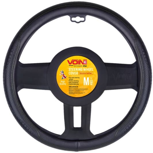 Чохол на кермо Voin VLOD-L2171 M шкіра з перфорацією з 1 швом і прямим узором колір чорний