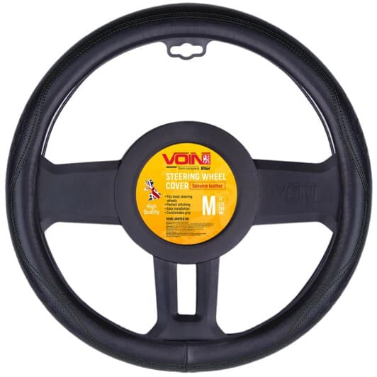 Чохол на кермо Voin VLOD-L2170 M шкіра з перфорацією з 1 швом і ромбічним узором колір чорний