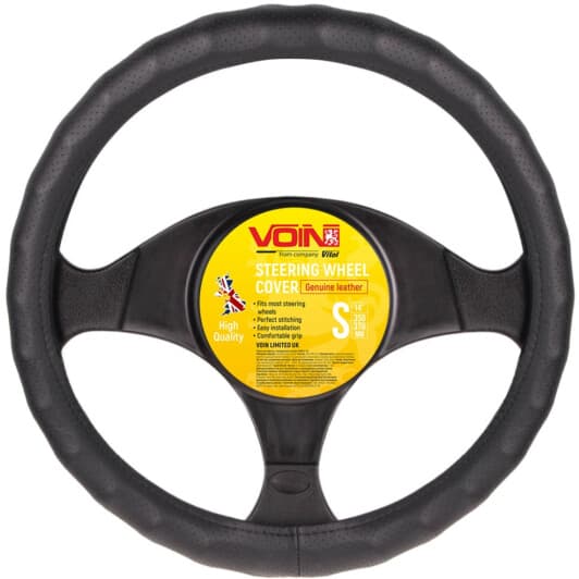 Чохол на кермо Voin VLOD-L892 S шкіра з перфорацією з 1 швом колір чорний