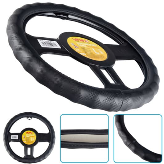 Чохол на кермо Voin VLOD-24LC6 L штучна шкіра з перфорацією з 1 швом колір чорний