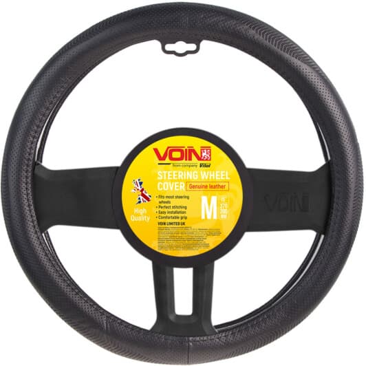 Чохол на кермо Voin VLOD-L941 M шкіра з перфорацією колір чорний