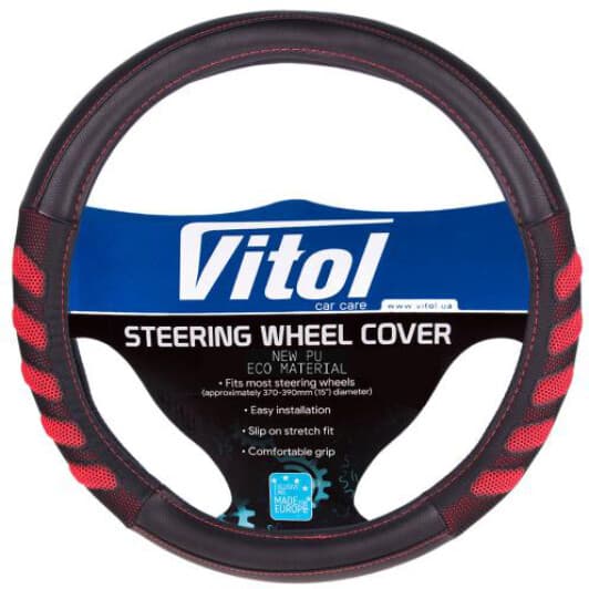 Чохол на кермо Vitol VLU-1808010 M штучна шкіра колір чорно-червоний