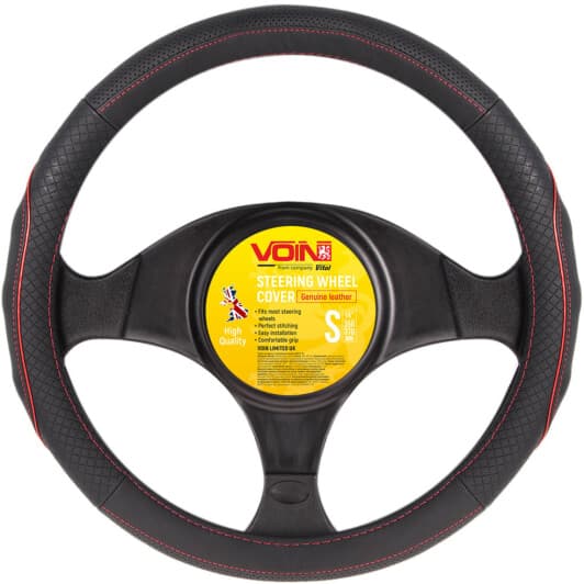 Чохол на кермо Voin VLOD-L282 S штучна шкіра з перфорацією колір чорний з червоною ниткою