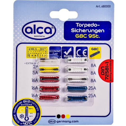 Набір запобіжників Alca 680000 FC FGL2 mini 10 шт.