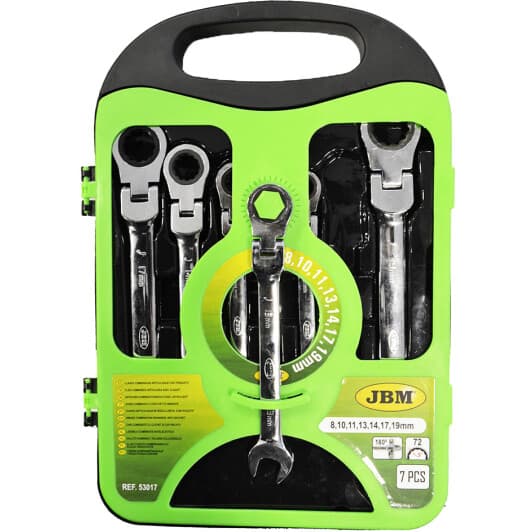 Набор ключей комбинированных трещоточных JBM 53017 8-19 мм с шарниром 7 шт