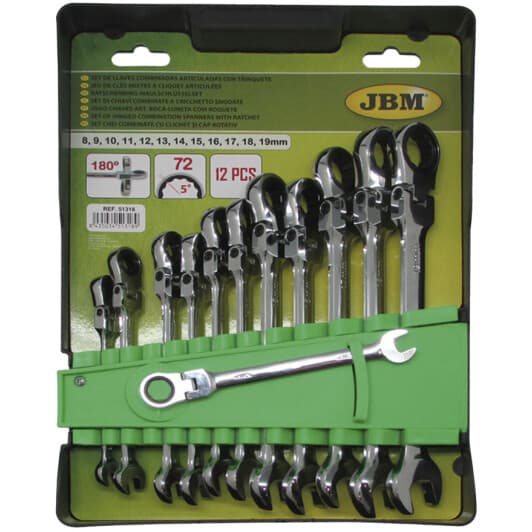 Набір ключів тріскачок комбінованих JBM 51318 8-19 мм з шарніром 12 шт