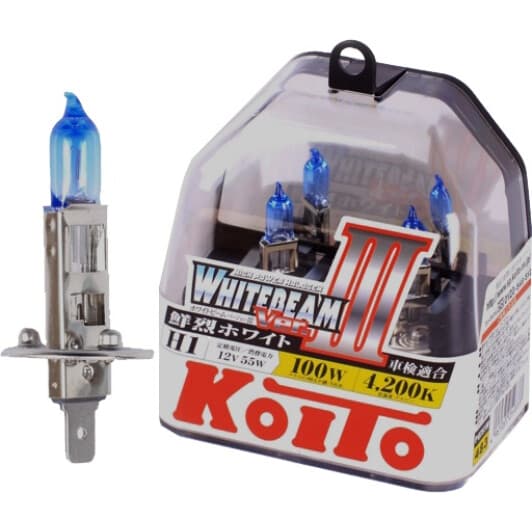 Автолампа KOITO WhiteBeam ver. III H1 P14,5s 100 W прозрачно-голубая p0751w