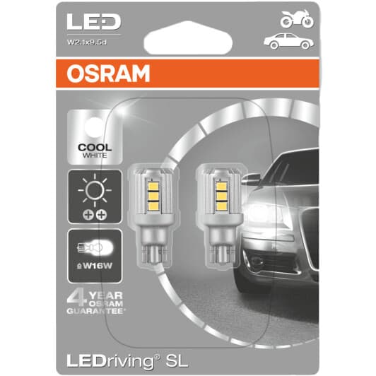 Автолампа Osram W16W W2,1x9,5d 1,8 W 9212cw02b
