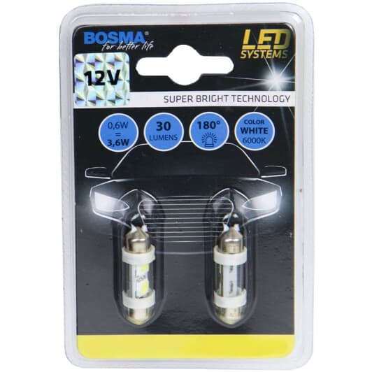 Автолампа Bosma T10X36 SV8,5 0,6 W 3727