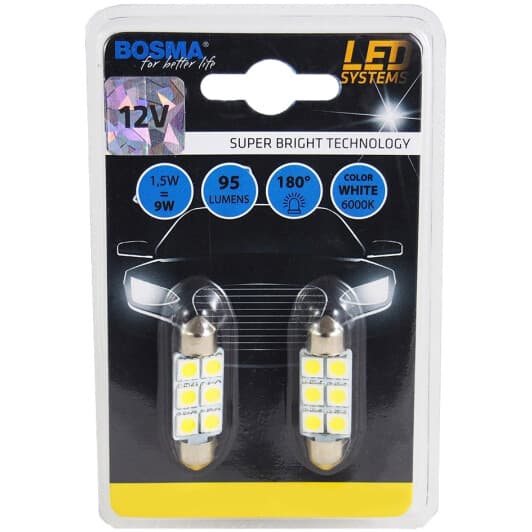 Автолампа Bosma T12X39 SV8,5 1,5 W біла 3833