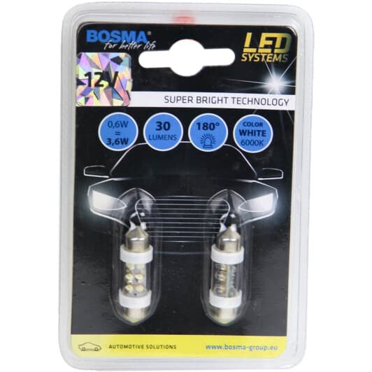 Автолампа Bosma T10X36 SV8,5 0,6 W белая 3888