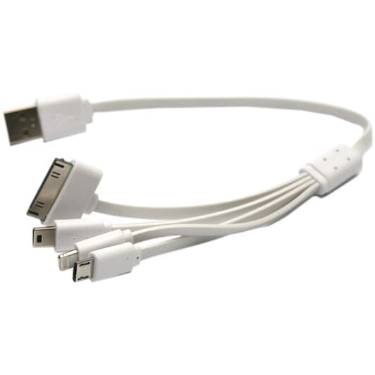 Кабель 4 в 1 PowerPlant USB - Apple (широкий) - Apple Lightning - Micro USB - Mini USB KABUSBALL 0,3 м