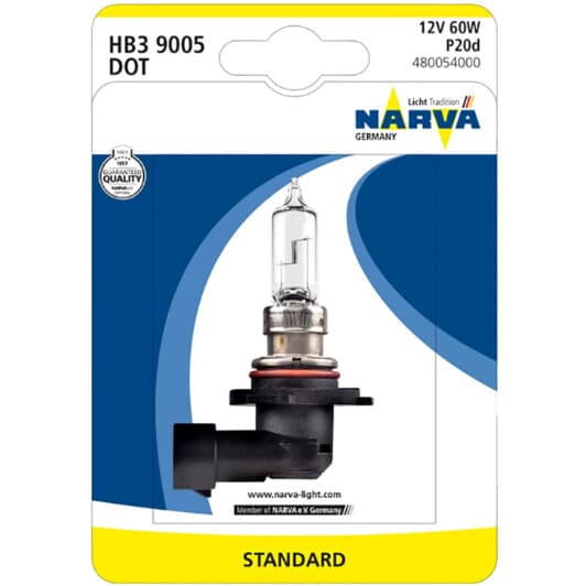 Автолампа Narva Standard HB3 P20d 60 W прозора 480051b